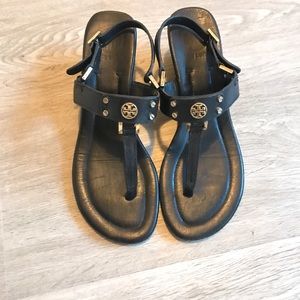 Tory Burch Black Leather Wedge Sandal